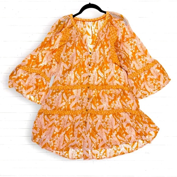 Anthropologie Tops - ANTHROPOLOGIE Mia Tiered Ruffle Trim Flounce Boho Tunic Top Mini Dress Womens M
